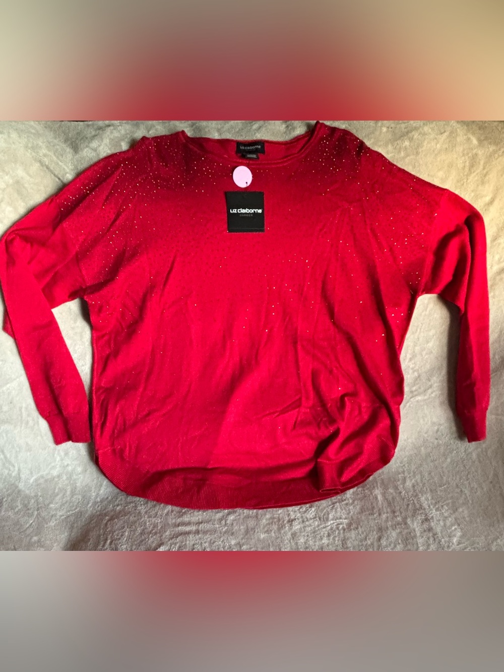 Bling Elegant Liz Claiborne Red Sweater with Sparkle Beads